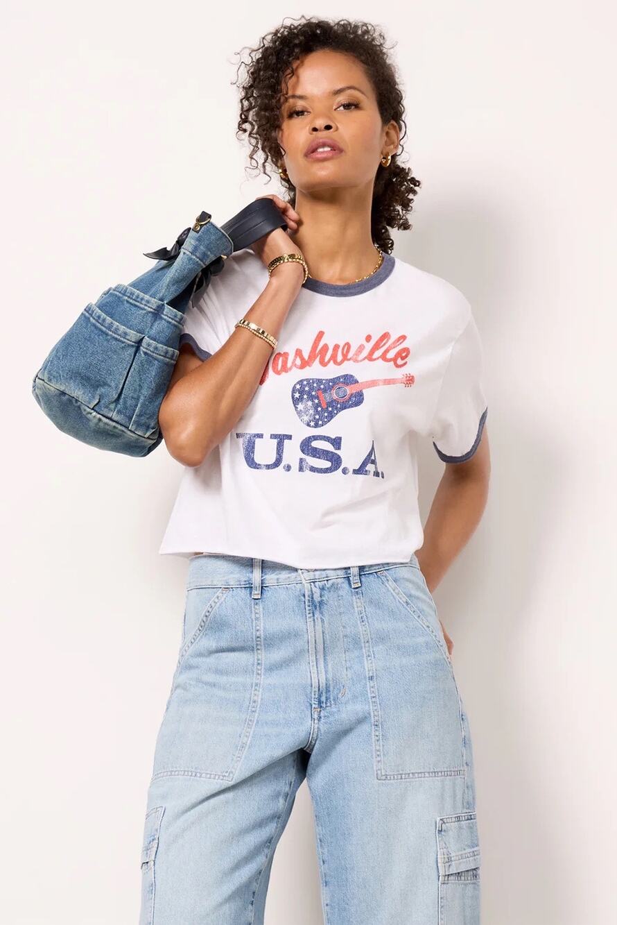 Retro Brand Nashville USA Ringer Tee Patriotic M